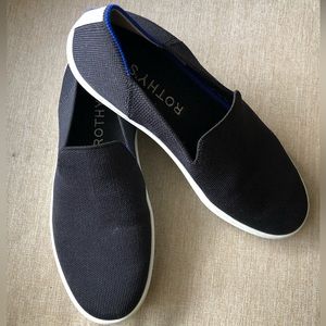 Rothy's Black Slip-On Flats with White Soles